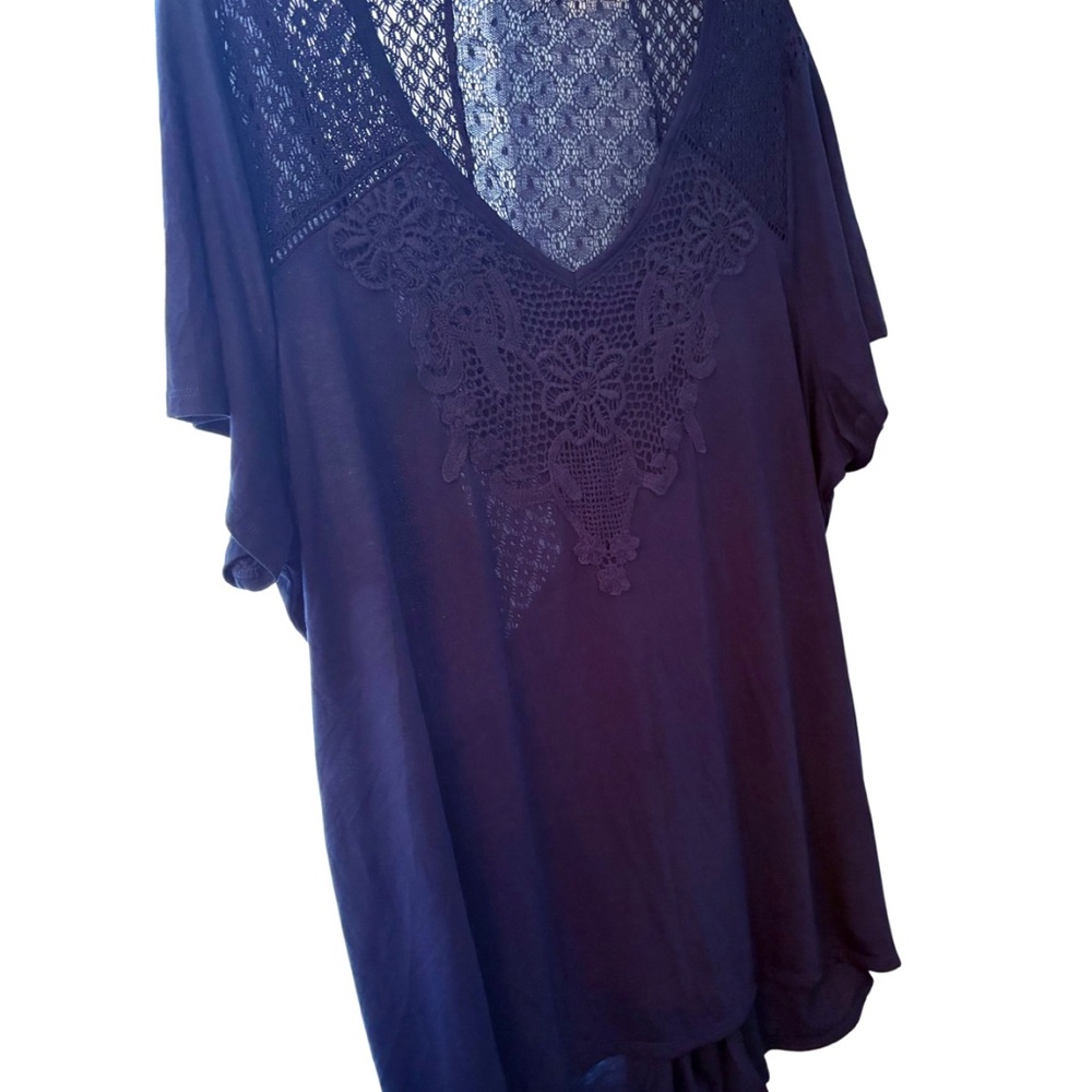 Maurice’s Women's Plus Size 2X Dark Blue Crocheted Neck Shirt